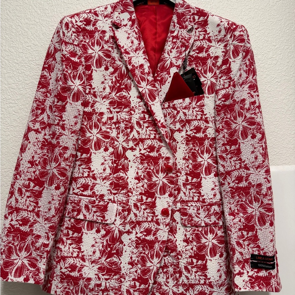 Red & White Floral Notch-Lapel Sport Coat